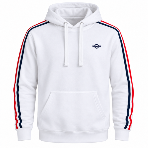 Mens Striped White Hoodie